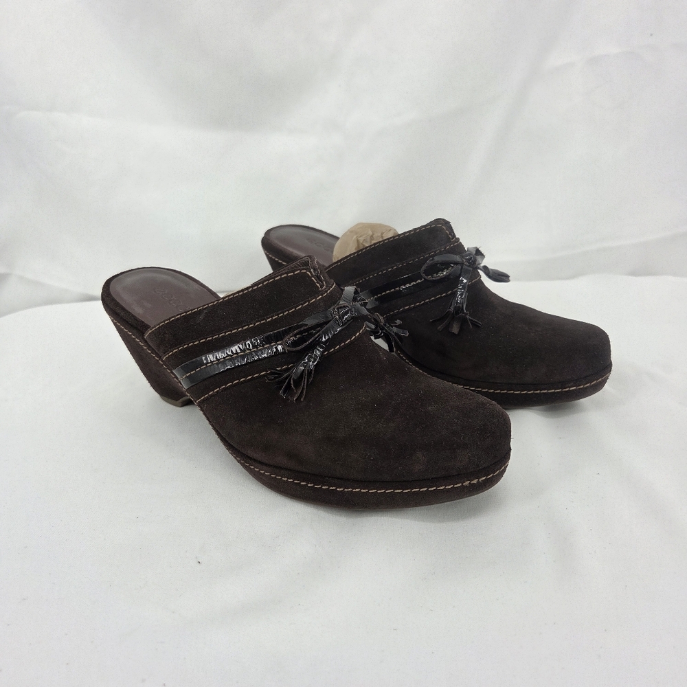 ECCO Brown Suede Wedge Heel Clog Women's Slip On Comfort Shoe 40
